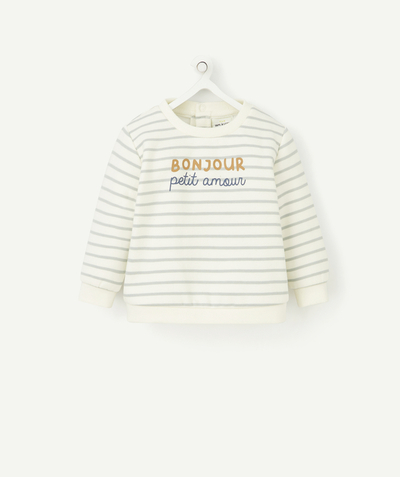 Our summer prints radius - BABIES' SWEATSHIRT WITH GREEN STRIPES AND A MESSAGE