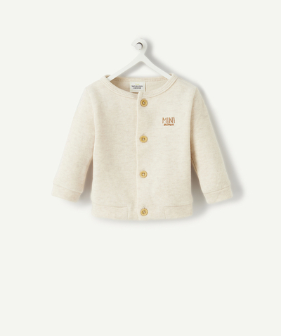 Essentials : 50% off 2nd item* family - BABIES' BEIGE COTTON CARDIGAN WITH A MESSAGE