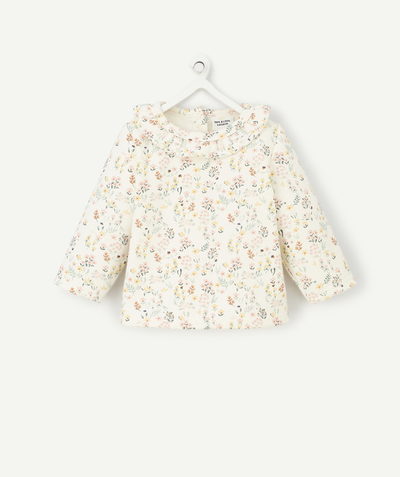 Pullovers - Cardigans radius - BABIES' SWEATSHIRT IN RECYCLED FIBRES WITH A LITTLE FRILLY COLLAR AND WITH FLOWERS