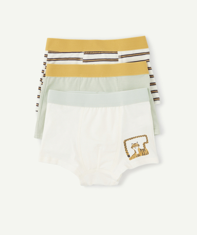 Underwear radius - PACK OF THREE PAIRS OF BOYS' BOXERS IN WHITE AND GREEN ORGANIC COTTON