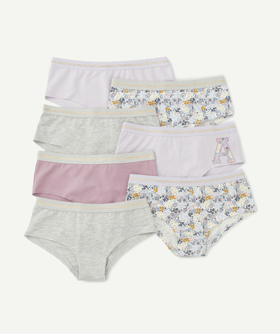 ECODESIGN radius - PACK OF SEVEN PAIRS OF ORGANIC COTTON SHORTIES FOR GIRLS IN MAUVE AND GREY