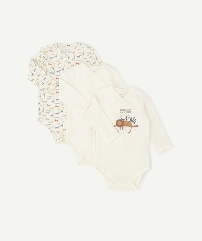 Essentials : 50% off 2nd item* family - PACK OF THREE ANIMAL DESIGN BODYSUITS IN ORGANIC COTTON