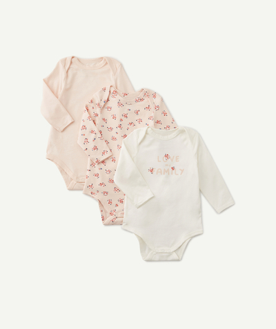 Private sales radius - PACK OF THREE ORGANIC COTTON BODYSUITS IN SHADES OF PINK