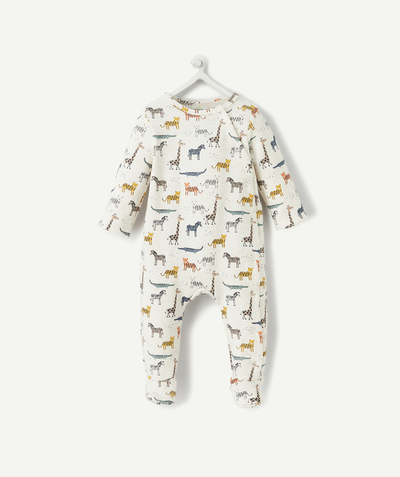 Sleepsuit - Pyjamas radius - BEIGE ORGANIC COTTON ANIMAL PRINT SLEEP SUIT