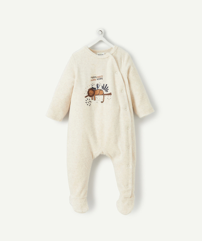 Sleepsuit - Pyjamas radius - ORGANIC COTTON VELVET SLEEP SUIT WITH A LION DESIGN