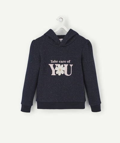 Sportswear radius - NAVY BLUE SEQUINNED SWEATSHIRT WITH A HOOD AND MESSAGE