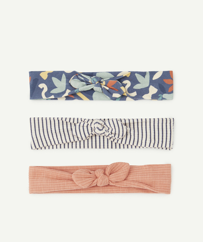 Hair accessories Tao Categories - PACK OF THREE BABY GIRLS' HAIRBANDS IN BLUE AND PINK COTTON
