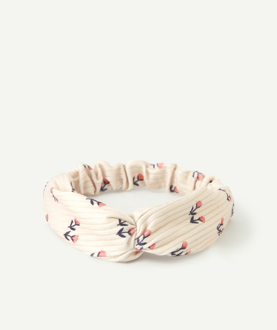 Girl radius - BEIGE AND FLORAL PRINT HEADBAND WITH A BOW
