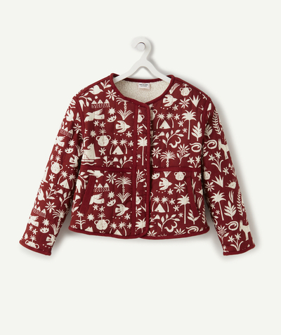 Coat - Padded jacket - Jacket radius - GIRLS' QUILTED JACKET IN RECYCLED FIBERS WITH A EGYPTIAN PRINT