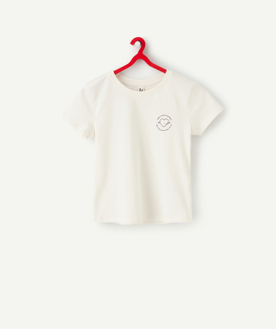 T-shirty - Koszulki Sous Rayon - T-SHIRT DLA DZIEWCZYNKI Z BAWEŁNY Z RECYKLINGU BIAŁY Z NAPISEM