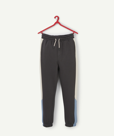 Trousers - Jeans Sub radius in - BOYS' JOGGING PANTS IN GREY RECYCLED FIBRES WITH COLOURED STRIPES