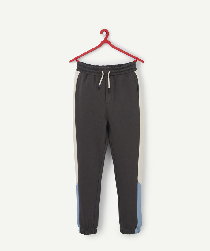 Trousers - Jeans Sub radius in - BOYS' JOGGING PANTS IN GREY RECYCLED FIBRES WITH COLOURED STRIPES
