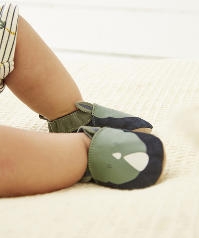 Baby Tao Categories - GREEN AND NAVY RHINOCEROS DESIGN SLIPPERS