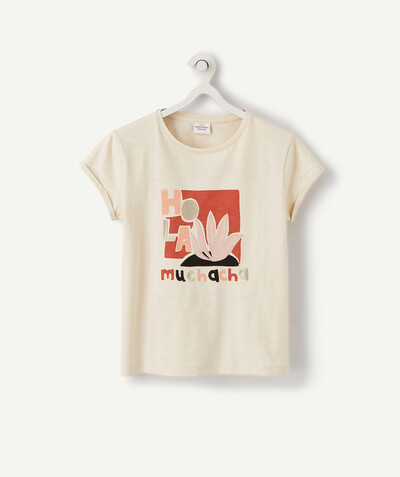 Girl radius - BEIGE T-SHIRT IN ORGANIC COTTON WITH A DESIGN IN RELIEF