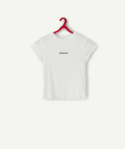 Basics Tao Categories - WHITE KNITTED T-SHIRT IN ORGANIC COTTON WITH A MESSAGE