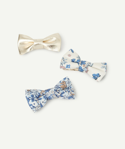 Baby-girl radius - SET OF THREE HAIR SLIDES WITH BOWS, FLORAL AND GOLDEN