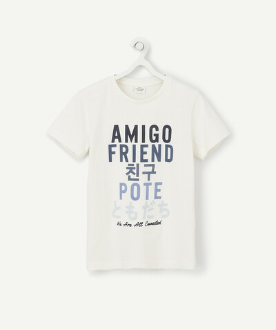 Low prices radius - CREAM T-SHIRT IN RECYCLED FIBRES WITH A MESSAGE IN FELT