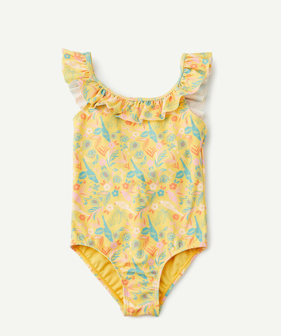 Beach collection radius - YELLOW ONE-PIECE SWIMSUIT IN RECYCLED FIBRES WITH BIRDS