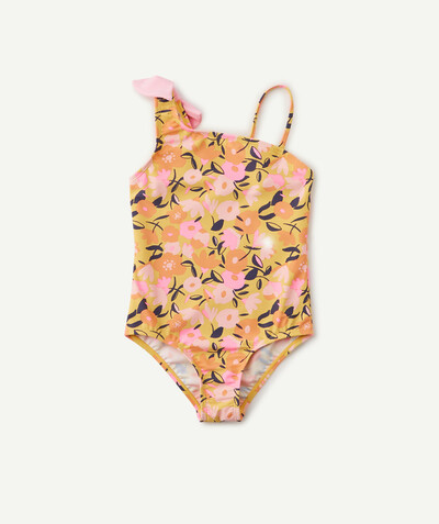 Girl radius - ONE-PIECE YELLOW AND PINK FLORAL SWIMSUIT IN RECYCLED FIBRES WITH A BOW