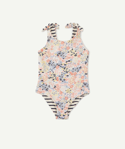 Girl radius - ONE PIECE FLOWER-PATTERNED REVERSIBLE SWIMSUIT WITHH STRIPES