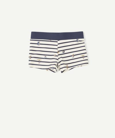 Swimwear family - WHITE AND BLUE STRIPED SWIM BOXERS IN RECYCLED FIBRES