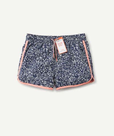 Swimwear family - BLUE FLORAL SWIMMING TRUNKS WITH ORANGE DETAILS
