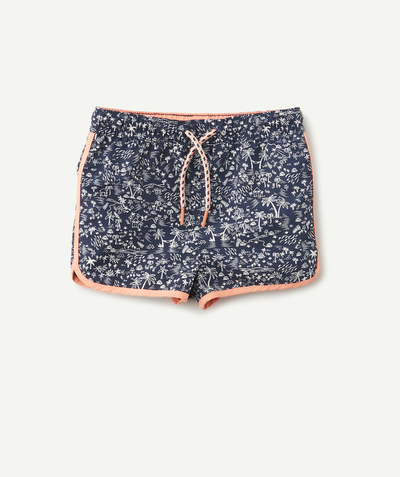 Swimwear Tao Categories - BLUE FLORAL SWIMMING TRUNKS WITH ORANGE DETAILS