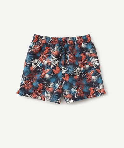 Swimwear family - NAVY COLOURED LEAF PATTERNED SWIMMING TRUNKS IN RECYCLED FIBRES