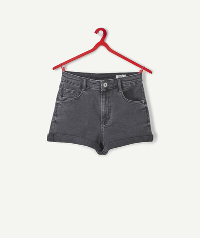 Teen girls' clothing Tao Categories - BLACK SHORTS IN LESS WATER DENIM WITH TURN-UPS