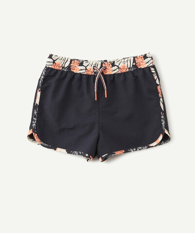 Swimwear family - BLUE SWIMMING SHORTS WITH PINK FLORAL DETAILS