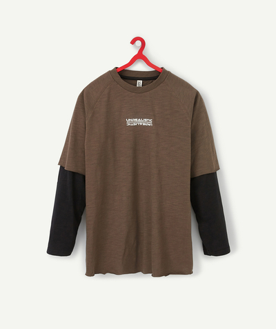 Sales Sub radius in - BROWN AND BLACK T-SHIRT WITH THE APPEARANCE OF DOUBLE SLEEVES
