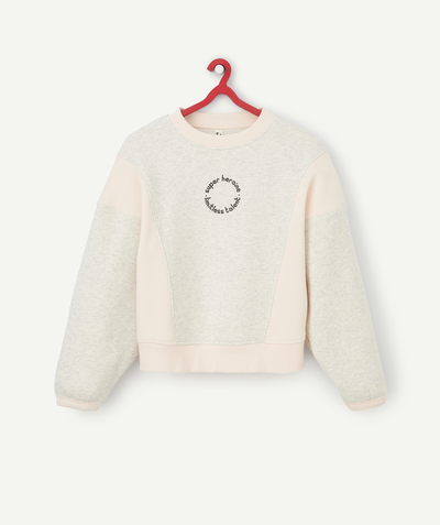 90' trends Tao Categories - GIRLS' SWEATSHIRT IN GREY RECYCLED FIBRES WITH PINK INSERTS
