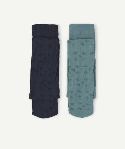 Baby-girl radius - PACK OF TWO PAIRS OF BABY GIRLS' BLUE AND GREEN OPENWORK TIGHTS