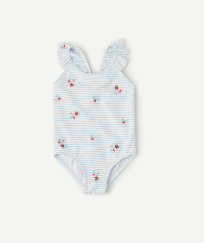 Baby-girl radius - ONE PIECE BLUE STRIPED SWIMSUIT WITH EMBROIDERED FLOWERS