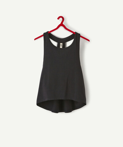 Sportswear Tao Categories - BLACK SPORTS TANK TOP IN ORGANIC COTTON WITH A WORKED BACK