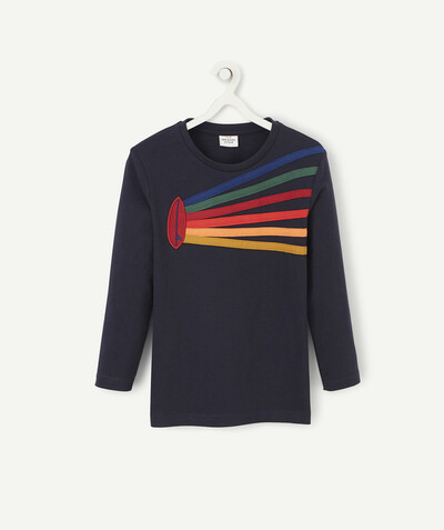 New In radius - NAVY T-SHIRT WITH A COLOURED DESIGN IN RELIEF