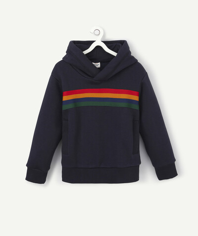 New In radius - NAVY HOODED SWEATSHIRT WITH COLOURED BANDS
