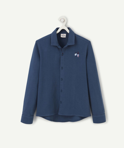 Boy radius - BLUE COTTON SHIRT WITH AN EMBROIDERED DESIGN