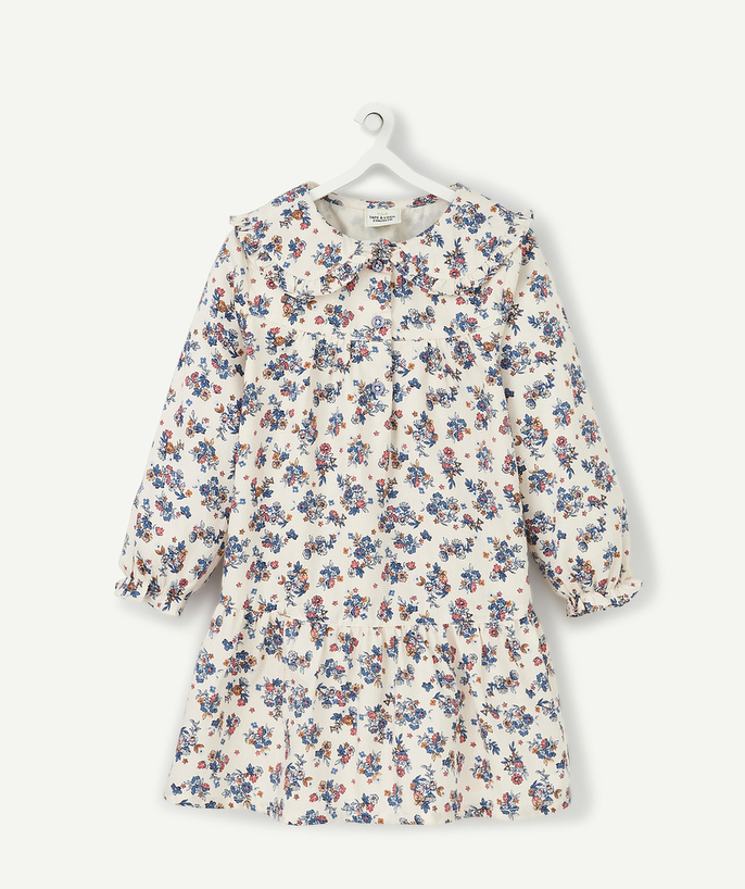 Private sales radius - CREAM PINK AND BLUE FLORAL DRESS WITH COLLAR