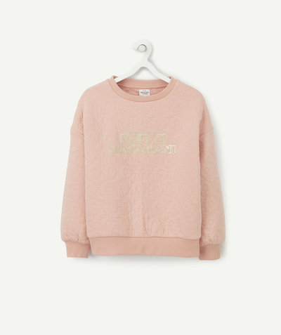 Girl radius - GIRLS' PINK QUILTED SWEATSHIRT WITH FLOWERS AND IN RECYCLED FIBRES