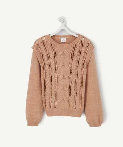 Swetry - Swetry rozpinane Rayon - RÓŻOWY DZIANINOWY SWETER ZE ZŁOTYMI DETALAMI