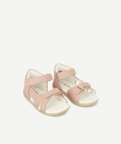 Baby-girl radius - KICKERS® - PINK LEATHER SANDALS WITH HOOK AND LOOP FASTENERS
