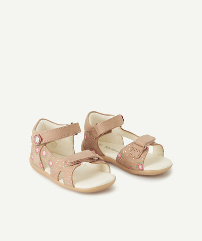 Baby-girl radius - KICKERS® - PINK AND PRINTED LEATHER SANDALS