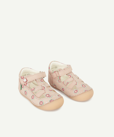 First steps Tao Categories - PALE PINK AND FLORAL LEATHER SANDALS