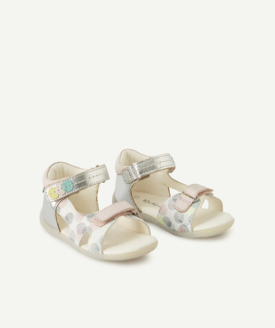 Baby-girl radius - KICKERS® - SILVER AND PINK LEATHER SANDALS