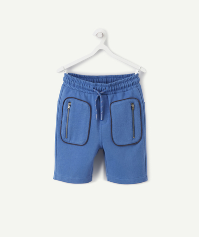 Sportswear radius - BLUE COTTON BERMUDA SHORTS WITH ZIPPED POCKETS