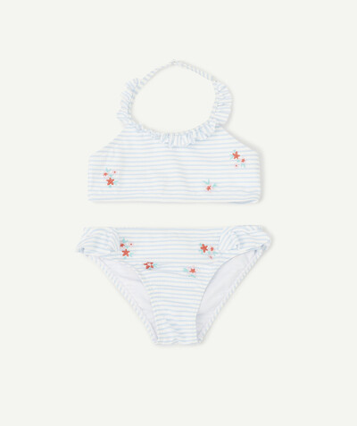 Original Days radius - TWO-PIECE BLUE AND WHITE STRIPED SWIMSUIT WITH EMBROIDERED FLOWERS