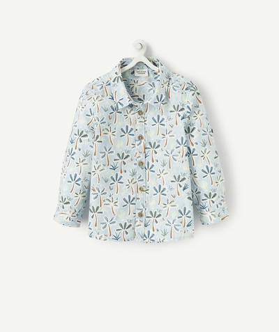 Special Occasion Collection radius - SKY BLUE COTTON SHIRT WITH A PALM TREE PRINT