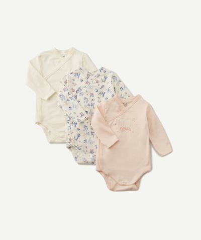 Essentials : 50% off 2nd item* family - PACK OF THREE PINK BODYSUITS IN ORGANIC COTTON