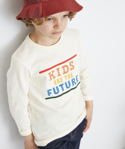 Private sales radius - BEIGE T-SHIRT IN ORGANIC COTTON WITH A COLOURFUL POSITIVE MESSAGE